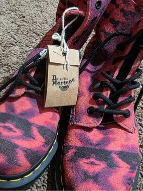 Dr. Martens Pink and Black Suede Lace-Up Boots